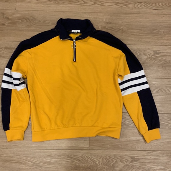 Nice sweatshirt with high neck with zipper • Yellow, White & Blue • - Picture 6 of 9